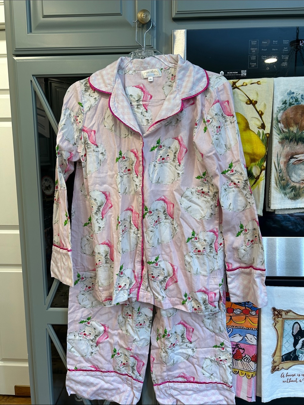 Jayes Studio Pink Santa Christmas Cotton Sateen Long Pajama Set Small
